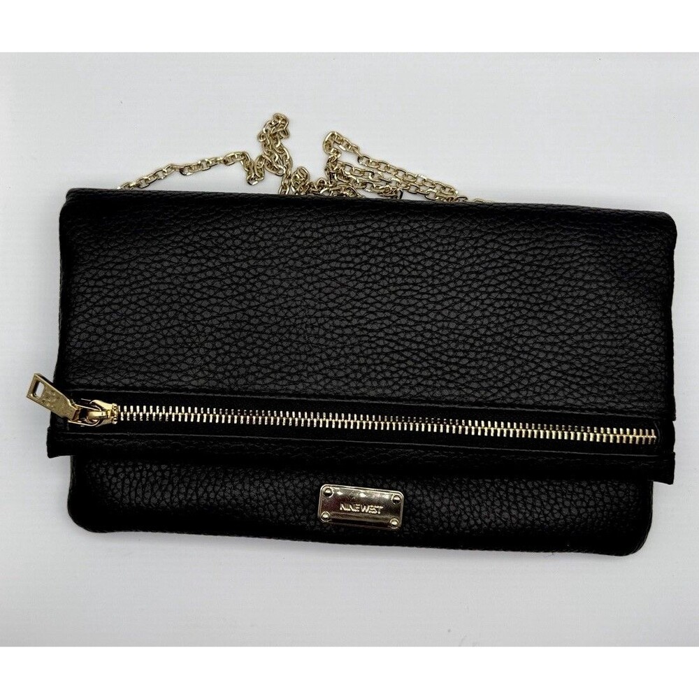 Nine West Crossbody/Clutch Black Pebbled Zip Foldover Purse w Pockets